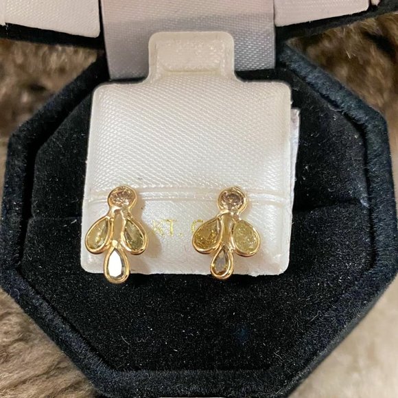 14KT Yellow Gold Earrings with Coloured Diamonds - Picture 2 of 2